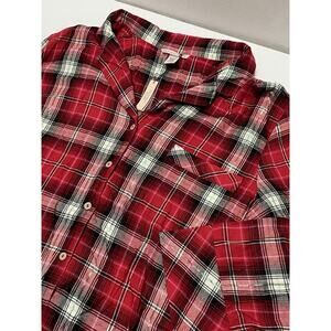 Victorias Secret Pajama Top Women Size XL Red Plaid Metallic Button Up NEW!